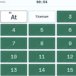 Green memory cards matching element symbols with their names